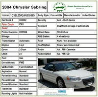 2001-2006 CHRYSLER SEBRING Convertible Rear Door Glass Window Passenger Right Q