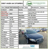 2005-2008 AUDI A4 Rear Door Assembly 2.0L 6Cylinder Left Driver Side LH Sedan