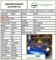 2000 - 2002 MITSUBISHI ECLIPSE Front Head Light Lamp Assembly Left Driver Side