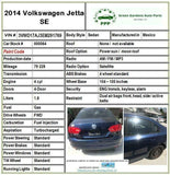 2014 JETTA EXCEPT GLI Rear Back Door Assembly Right Side RH G
