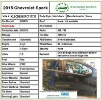 2014 - 2015 CHEVROLET SPARK Rear Back Wheel Bearing & Hub Assy. Left Side LH G
