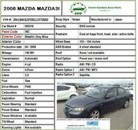 2007 - 2008 MAZDA 3 Rear Back Electric Door Window Regulator Right Side RH G