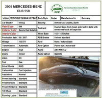 2006 - 2011 MERCEDES CLS Over Head Sun Roof Moon Roof Motor Sedan G