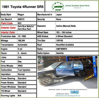 1990 - 1995 TOYOTA 4RUNNER Fender Front Right Passenger Side Paint Code:8E3 RH M