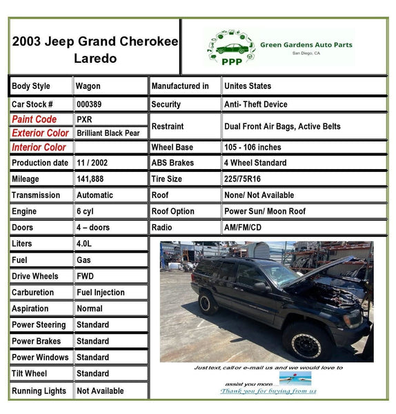 2003 JEEP GRAND CHEROKEE Interior Rear View Mirror Manual Dimming