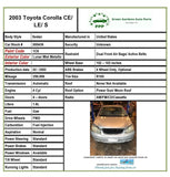 2003 TOYOTA COROLLA Door Side Mirror and Interior Dimmer Light Control Switch G