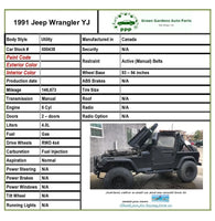 1987 - 1993 JEEP WRANGLER 2 Door Front Door Assembly Black Left Driver Side LH G